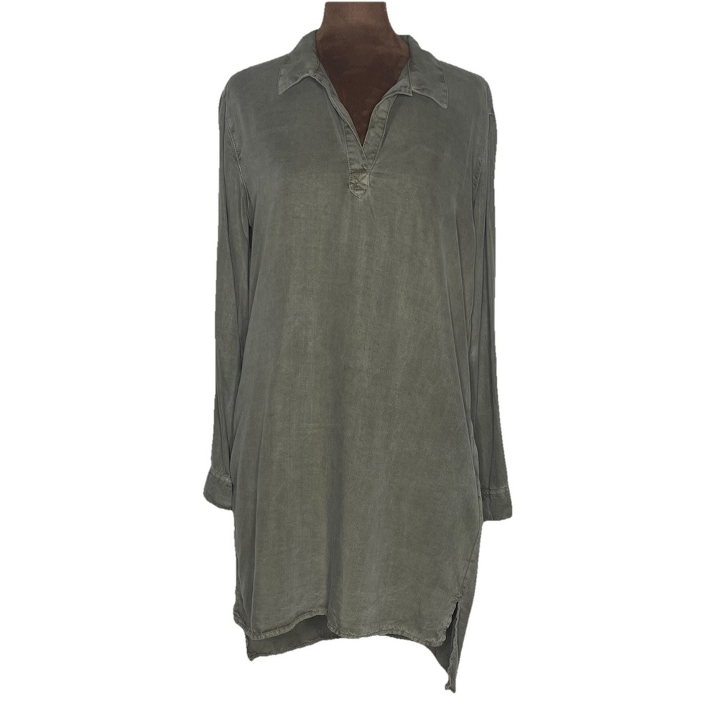 Sneak Peek Tencel Shirt Dress Long Sleeve Women's Small Green Casual EZ Style